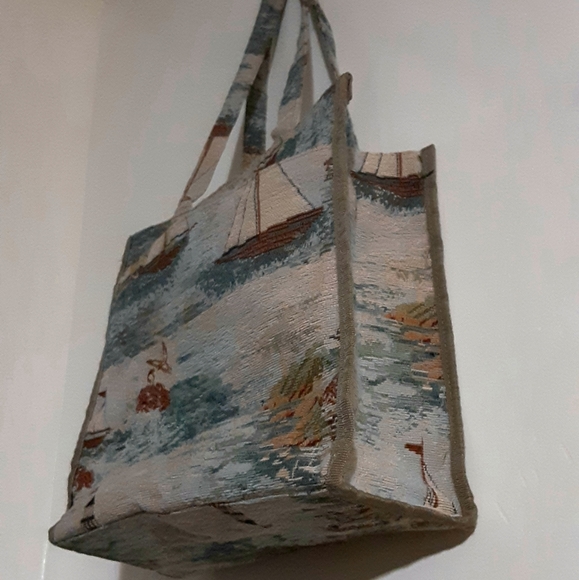 Vintage Handbags - 1990's tapestry carpet bag w/ nautical design